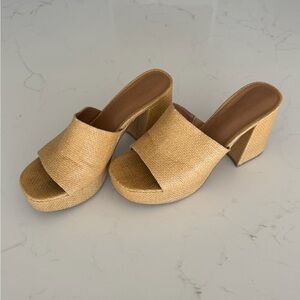 Chunky Woven Platform Mules in Natural Tan